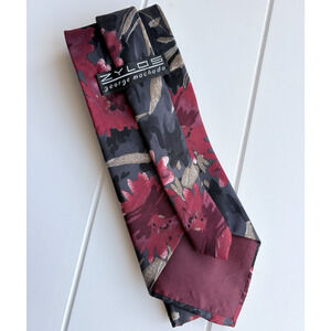 ZYLOS George Machado 100% Italian Silk Necktie Abstract Floral Red Black Tan